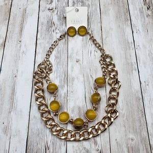 Mia Double Chain, Gold Necklace, Stud Earrings